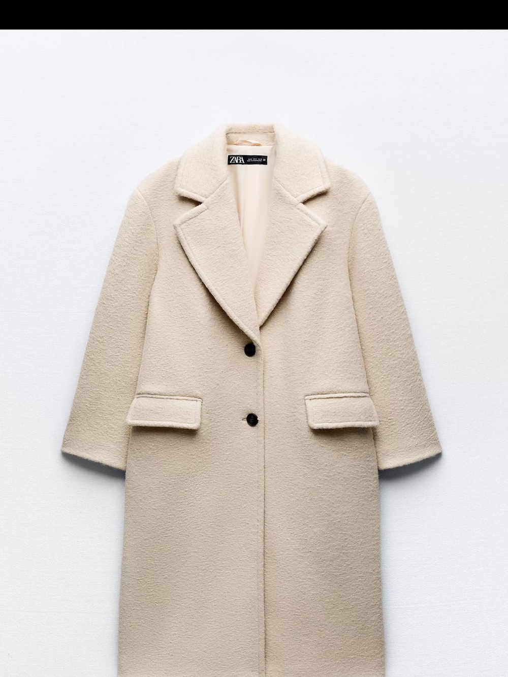 ZARA Cream Textured Wool-Blend Single-Breasted Coat